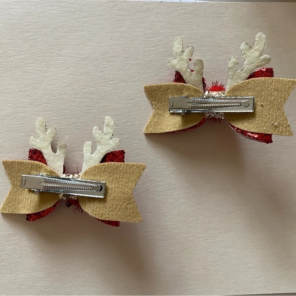 2 Piece Dog Cat Reindeer Hair Clips In Red